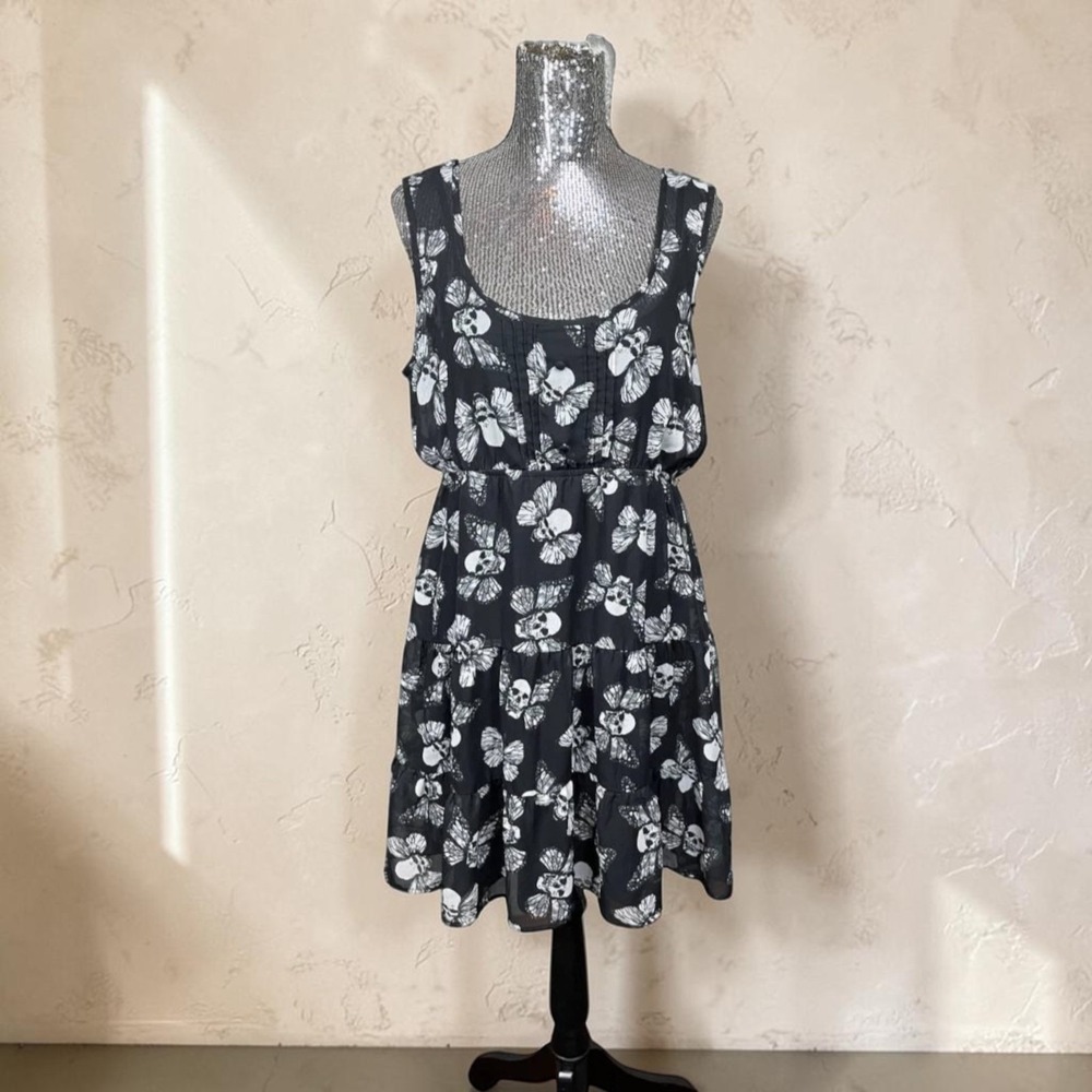 Y2K‎ Goth Skull Butterfly Mini Dress XL Babydoll Sleeveless Grunge Fairy Party